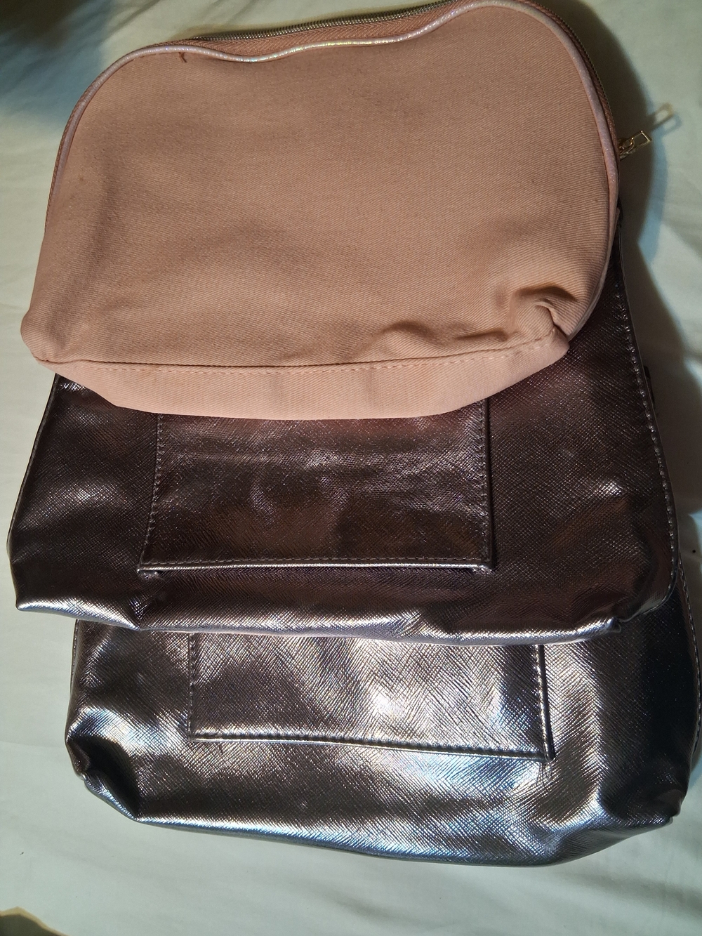 Lancome Bundle - Metallic Bronze & Pink Makeup Cosmetic Bag Pouch Travel Case